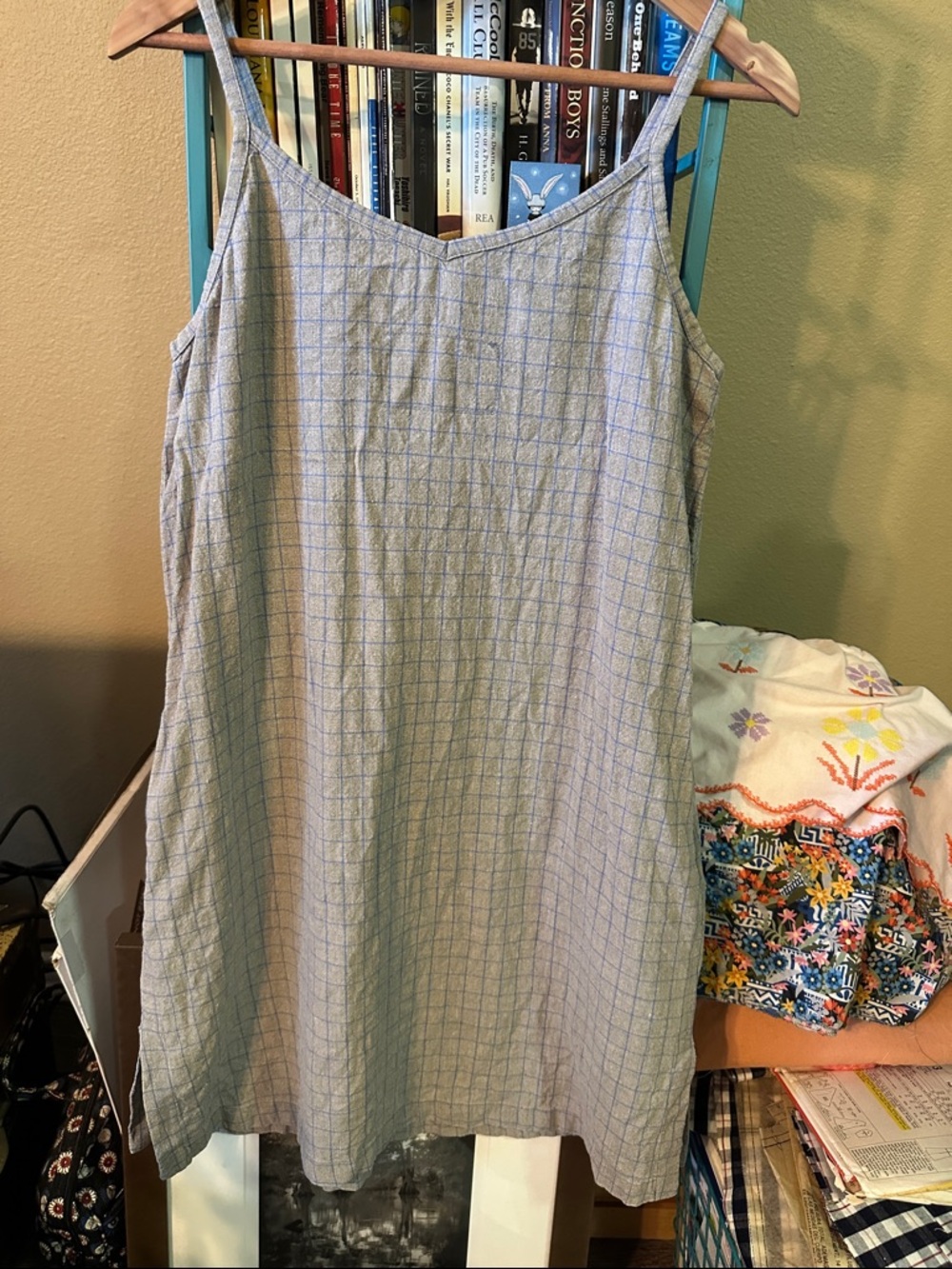 Light Blue Checked Spaghetti-Strap Dress - Picture 6 of 7